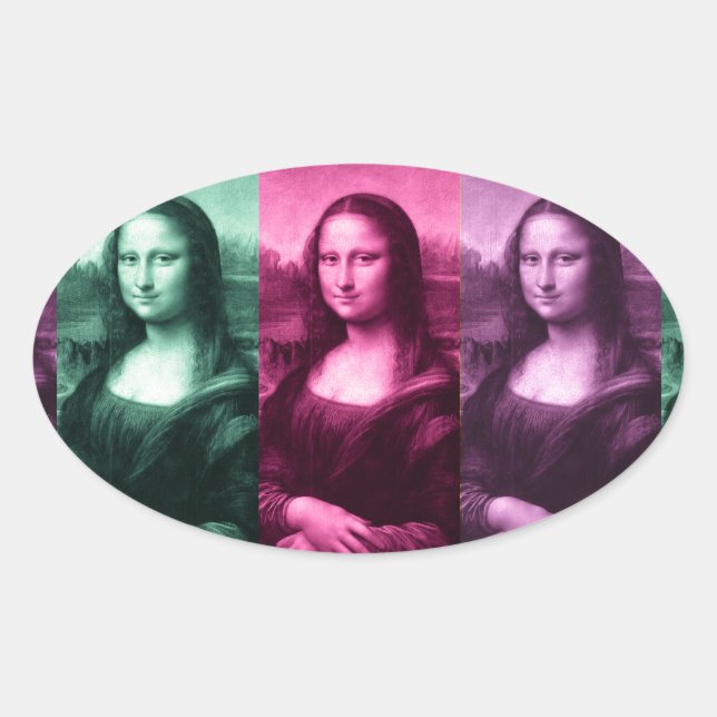 Mona Lisa Green Pink Lila Ovaler Aufkleber (Vorderseite)