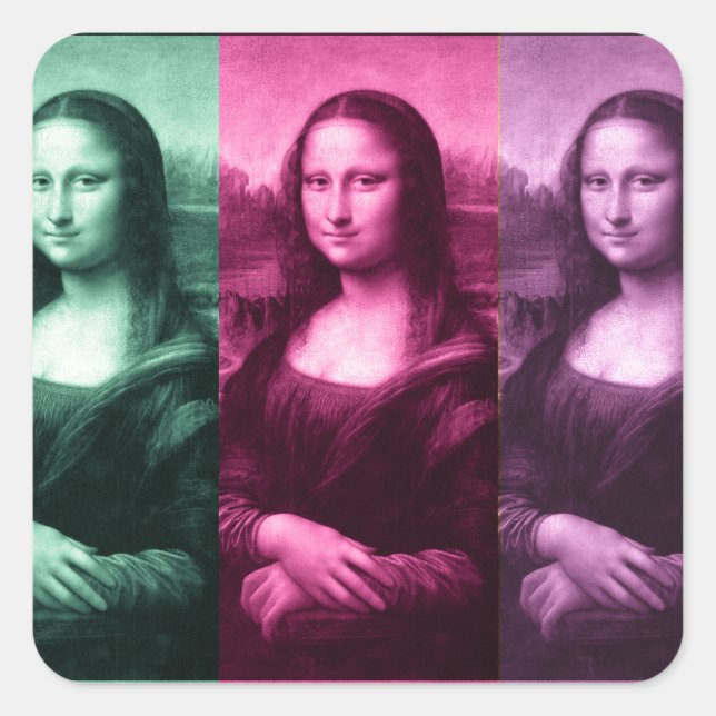 Mona Lisa Green Pink Lila Quadratischer Aufkleber (Vorderseite)
