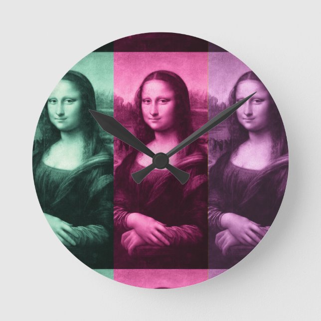 Mona Lisa Green Pink Lila Runde Wanduhr (Vorderseite)