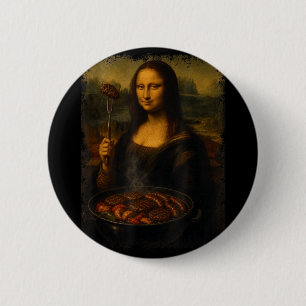 Mona Lisa grillt BBQ lustig Button
