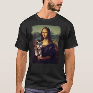Mona Lisa hält einen Schnauzer Lustige Hundekunst  T-Shirt