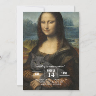 Mona Lisa hält elegante graue Katze Einladung