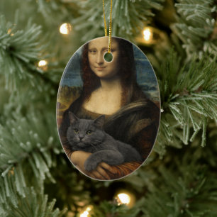 Mona Lisa hält elegante graue Katze Keramik Ornament