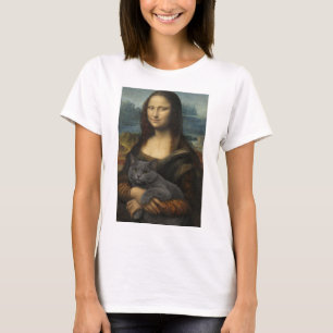 Mona Lisa hält elegante graue Katze                T-Shirt