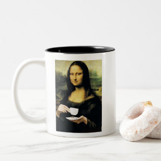 Mona Lisa hält heißen Tee Leonardo da Vinci Zweifarbige Tasse