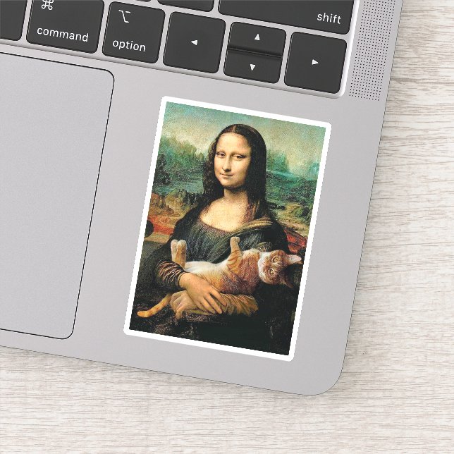 Mona Lisa hält ihre Katze Leonardo da Vinci Aufkleber (Detail)