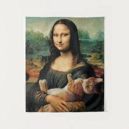 Mona Lisa hält ihre Katzenkunst Leonardo da Vinci Wandteppich