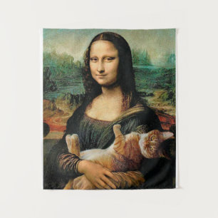 Mona Lisa hält ihre Katzenkunst Leonardo da Vinci Wandteppich