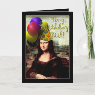 Mona Lisa Happy Birthday Party Hat Karte