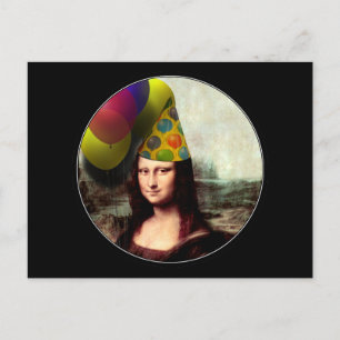 Mona Lisa Happy Birthday Party Hat Postkarte