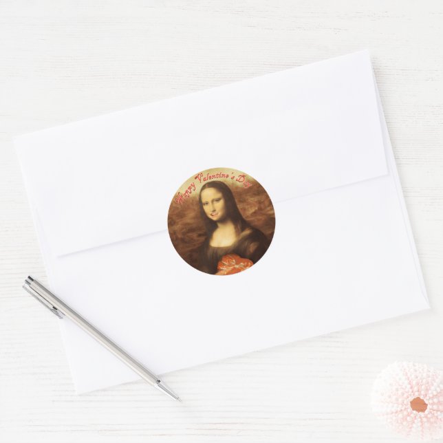 Mona Lisa Heart Valentine's Day Kiss Runder Aufkleber (Umschlag)