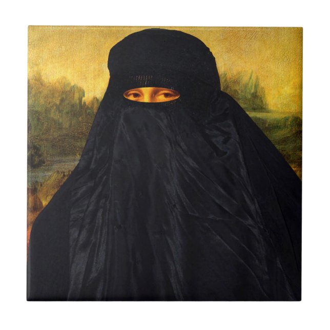 Mona Lisa Hidden Behind Burqa Fliese (Vorderseite)