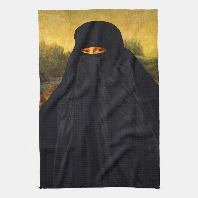 Mona Lisa Hidden Behind Burqa Geschirrtuch (Vertikal)