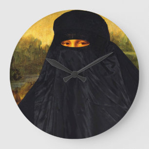 Mona Lisa Hidden Behind Burqa Große Wanduhr