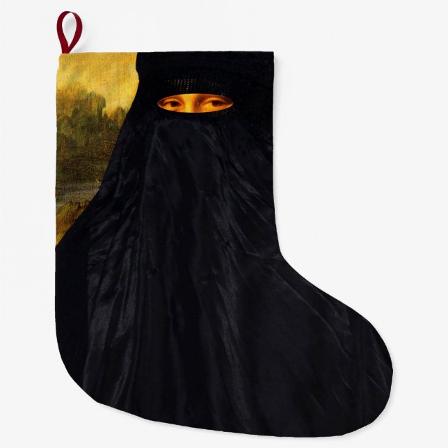 Mona Lisa Hidden Behind Burqa Großer Weihnachtsstrumpf (Vorderseite)