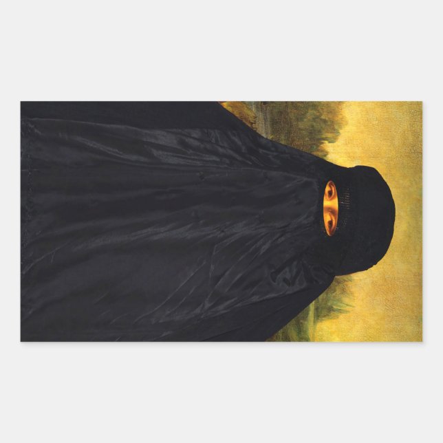 Mona Lisa Hidden Behind Burqa Rechteckiger Aufkleber (Vorderseite)