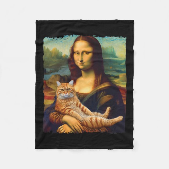 Mona Lisa Holding Cat Portrait Kunstmalerei Fleecedecke (Vorderseite)