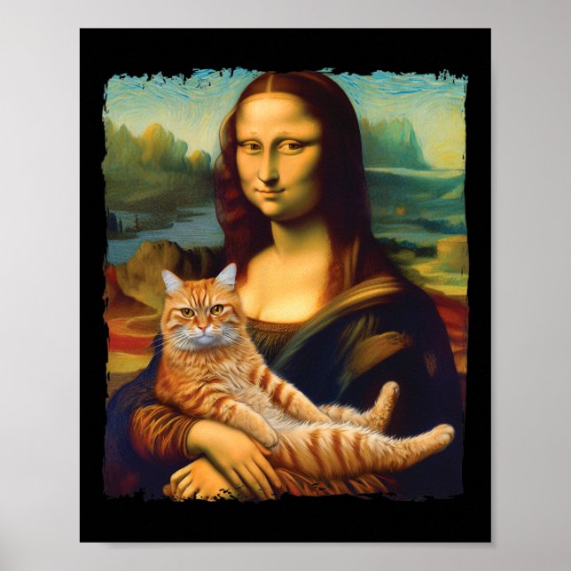 Mona Lisa Holding Cat Portrait Kunstmalerei Poster (Vorne)