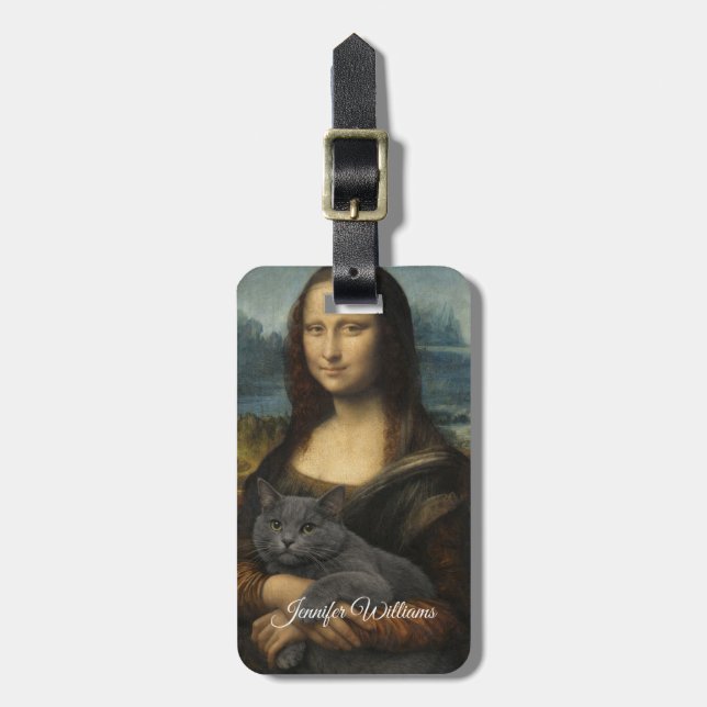 Mona Lisa Holding Elegant Gray Cat                 Gepäckanhänger (Vorderseite vertikal)