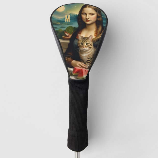Mona Lisa & ihre Katze Monogramm Golf Headcover (Vorderseite)