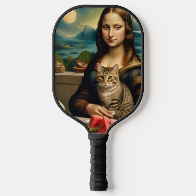 Mona Lisa & ihre Katze - monogrammiert Pickleball Schläger (Vorderseite)