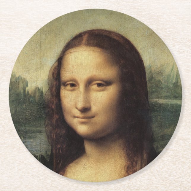 Mona Lisa im Detail von Leonardo da Vinci Runder Pappuntersetzer (Vorderseite)