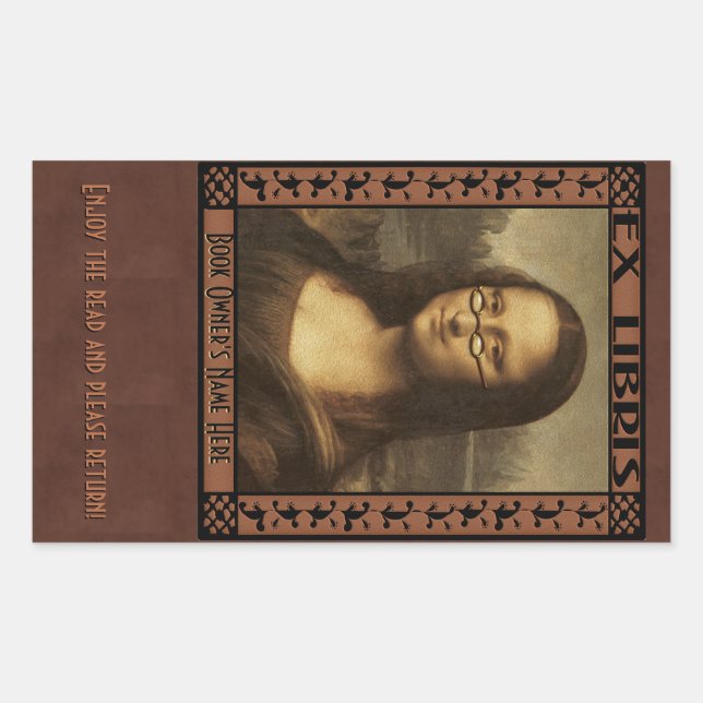 Mona Lisa in Reading Glasses (Personalisiert) Rechteckiger Aufkleber (Vorderseite)