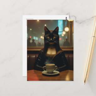 Mona Lisa Katze in einem Kaffeehaus Postkarte