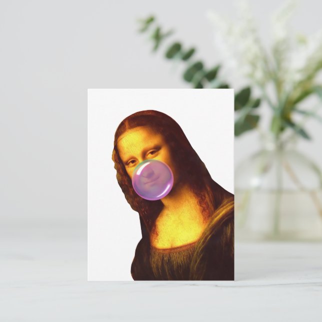 Mona Lisa Kaugummi-Blase Feiertagspostkarte (Stehend Vorderseite)