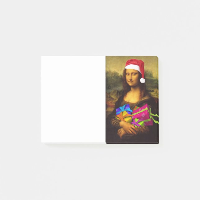 Mona Lisa kommt als Weihnachtsmann Post-it Klebezettel (Vorderseite)