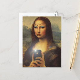 Mona Lisa macht ein lustiges Gesicht mit Make-up Postkarte