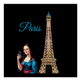 MONA LISA MACHT SELFIE SURREAL PARIS POSTER