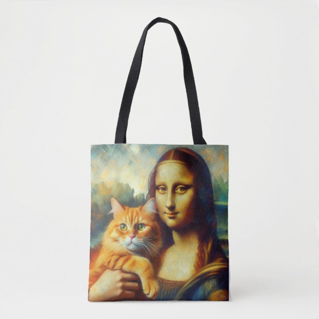 Mona Lisa malt La Gioconda mit Katze Tasche (Vorderseite)