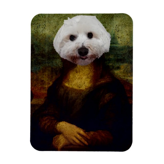 Mona Lisa Maltese Peinture Chien Flexible Magnet (Vertical)