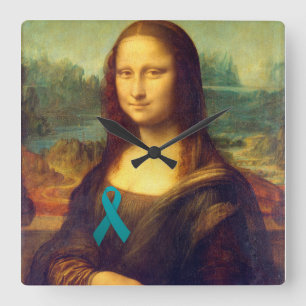 Mona Lisa mit Aquamarinem Band Quadratische Wanduhr