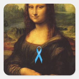 Mona Lisa mit blauer Schleibe Quadratischer Aufkleber
