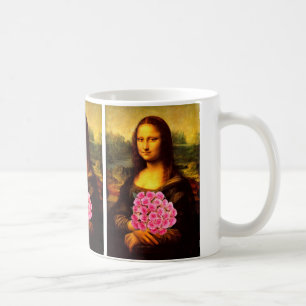 Mona Lisa mit Bouquet aus rosa Rosen Kaffeetasse