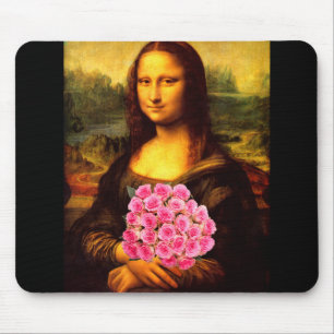 Mona Lisa mit Bouquet aus rosa Rosen Mousepad
