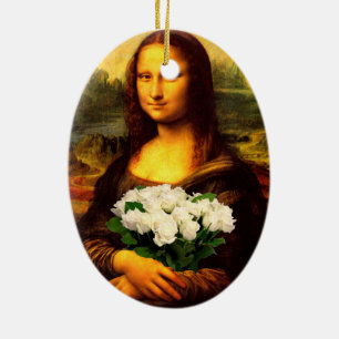Mona Lisa mit Bouquet aus weißen Rosen Keramikornament