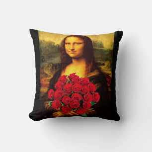 Mona Lisa mit Bouquet von Rote Rosen Kissen