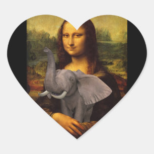 Mona Lisa mit Elefant Herz-Aufkleber
