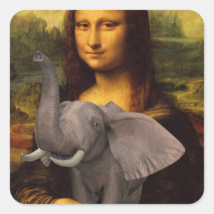 Mona Lisa mit Elefant Parodie Quadratischer Aufkleber