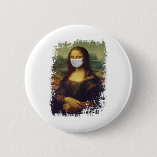 Mona Lisa mit Maske Button (Vorderseite)