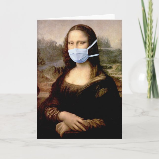 Mona Lisa mit Maske Da Vinci Spoofing The Arts Karte (Vorderseite)