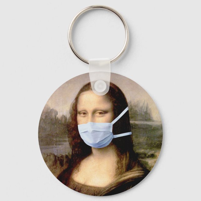 Mona Lisa mit Maske Da Vinci Spoofing The Arts Schlüsselanhänger (Vorderseite)