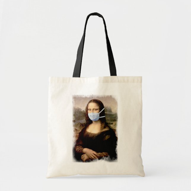 Mona Lisa mit Maske Da Vinci Spoofing The Arts Tragetasche (Vorne)