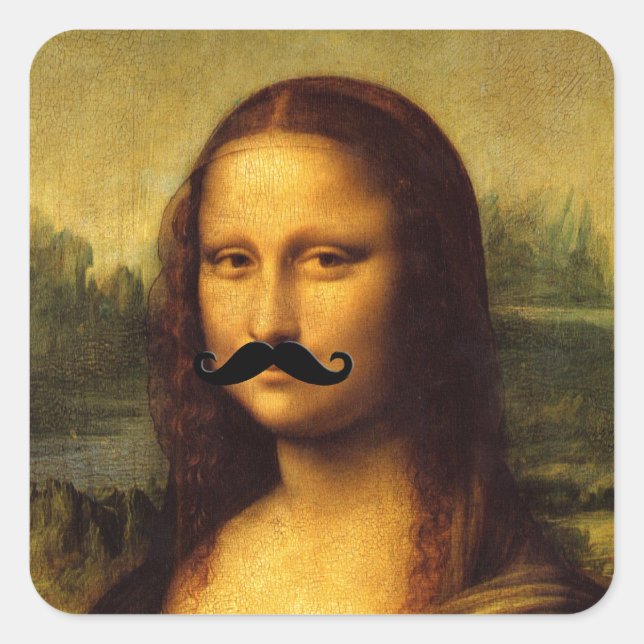 Mona Lisa mit Mustache Quadratischer Aufkleber (Vorderseite)