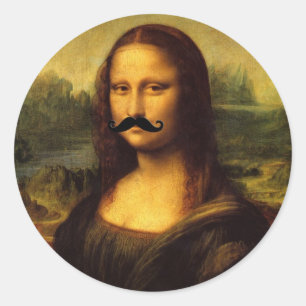 Mona Lisa mit Mustache Runder Aufkleber