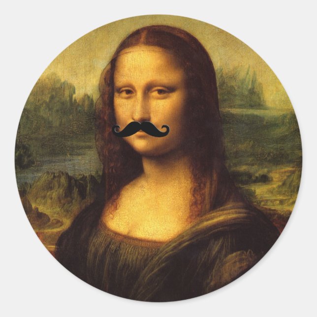 Mona Lisa mit Mustache Runder Aufkleber (Vorderseite)