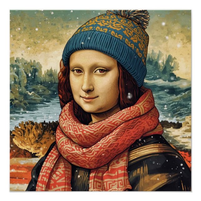 Mona Lisa mit Mütze - Winterstimmung Poster (Vorderseite)